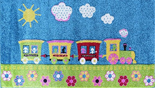 ASPECT Kids Children Bedroom Playroom Floor Trains Rug, Polyester, Multi-Colour, 80 x 150 cm