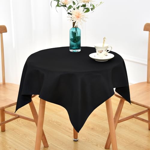 NEWISHER Black Square Tablecloth 36x36 inch, Heavy Duty Polyester Fabric Table Cloth, Washable Solid Reusable Table Cover for Nightstand, Bedside Tables, End Tables Outdoor Indoor
