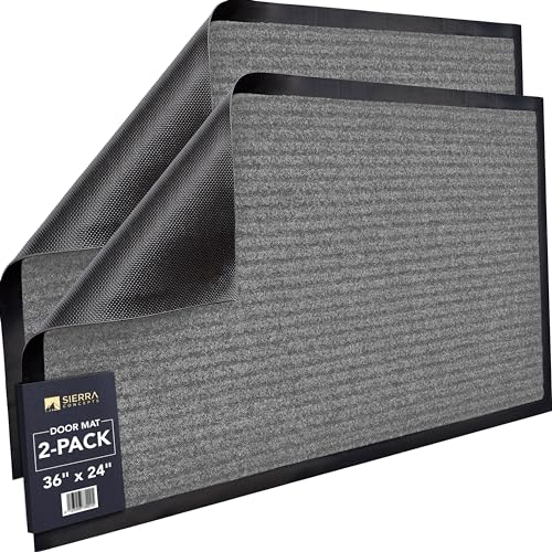 Sierra Concepts 2-Pack Front Door Mat - Large 36 x 24 Welcome Indoor Outdoor Entryway Mats for Shoe Scraper, Ideal for Inside Outside High Traffic Area, Gray