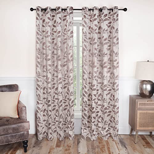 "Superior Leaves Blackout Curtains with Grommet Heade, 52"" x 84"", Espresso"