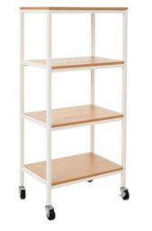 4 Tiers Storage Trolley On Wheels With Wooden Shelves,Natural/White