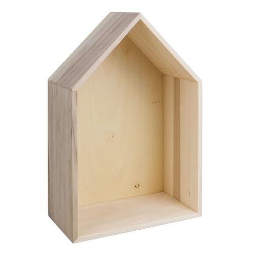 Rayher Wooden House Shape Shadow Box Frame for Crafts, 3D Picture Frame with Hanger, natural wood, 24x16x8cm, 62594000