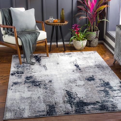Livabliss Giulia Helsinki Abstract Design – Living Room 140x200 cm, Dining Lounge Kitchen Bedroom Use, Modern Marble Look, Soft Luxurious Medium Pile, Grey Cream Navy