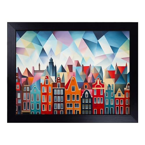 Lap Tray with Bean Bag Cushion, Amsterdam Geometric - Handmade in the UK, Raised Wooden Edge, Padded Cushion, Heat-Resistant Wipe-Clean Surface, for Meals, Laptops and Crafts