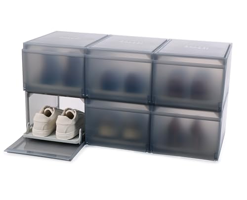 Joseph Joseph ShoeCase Premium Shoe Storage Box, Slide-Out Tray, Dustproof, Drop-Down Door, Ventilated, Easy Assembly, 6 Pack