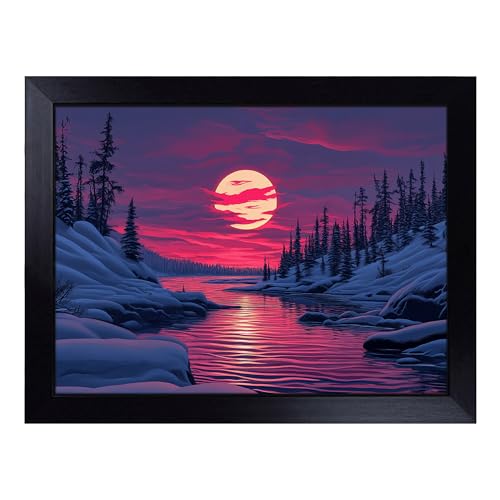 Lap Tray with Bean Bag Cushion, Winter Sunset - Handmade in the UK, Raised Wooden Edge, Padded Cushion, Heat-Resistant Wipe-Clean Surface, for Meals, Laptops and Crafts