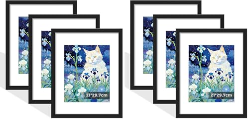 KOOSREEL A4 Picture Frame with Mount, Black Famlily Photo Frame with High-Definition Perspex Front, Wall Mount & Tabletop Display, Portrait & Landscape Orientation, 21x29.7cm (Pack of 2)