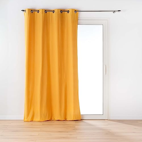 Douceur d'Intérieur, Curtain with eyelets (135 x 260 cm) Twily Yellow, Cotton/Recycled Polyester
