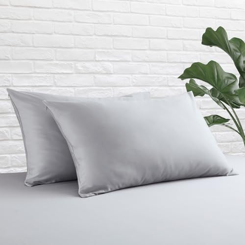 Pillow Cases Standard Size 4 Pcs,100% Egyptian Cotton 400 Thread Count Sateen Weave Grey Pillowcases Standard Size, Premium Quality Pillow Covers for Home/Hotel