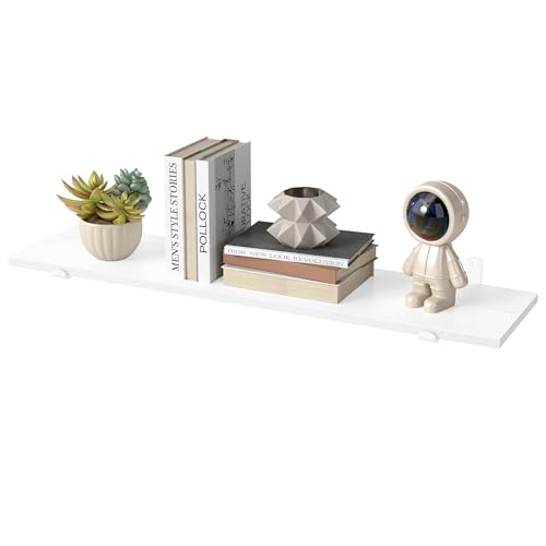 SONGMICS Floating Shelf, Decorative Wall Shelf, Modern Style, for Bedroom, Living Room, Dining Room, Kitchen, Max. Load 10 kg, 21.3 x 80 x 10 cm, Snow White and Matte White LWS008WE01