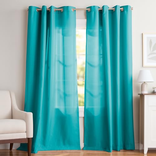 "Exclusive Home Curtains Loha Linen Window Curtain Panel, Polyester, Blue Teal, 108"" Length"