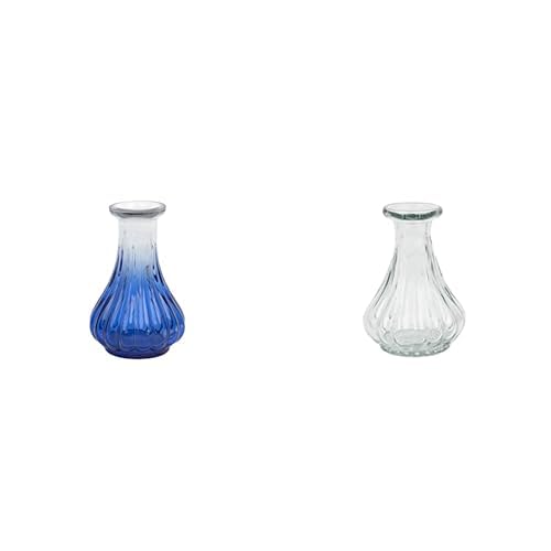 Small Blue Recycled Glass Bud Vase & Clear Recycled Glass Bud Vase Bundle