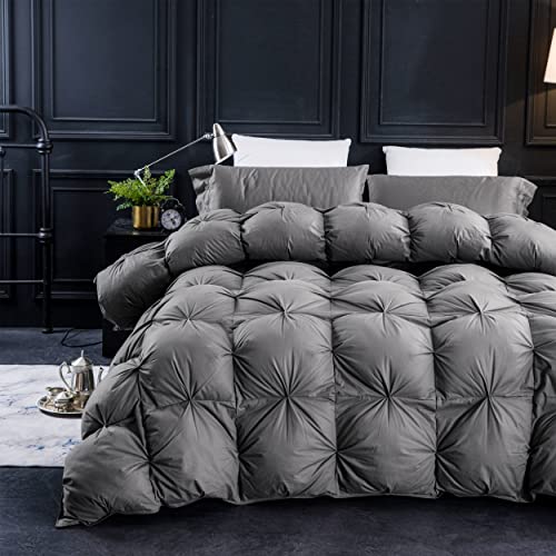 Three Geese Pinch Pleat Goose Feathers Down Comforter California King Size Duvet Insert,750+ Fill Power,1200TC 100% Cotton Fabric,All Seasons Premium Gray Down Comforter with 8 Tabs