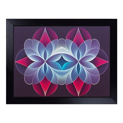 Lap Tray with Bean Bag Cushion, Iconic Modern Flowers Abstract Pattern - Handmade in the UK, Raised Wooden Edge, Padded Cushion, Heat-Resistant Wipe-Clean Surface, for Meals, Laptops and Crafts