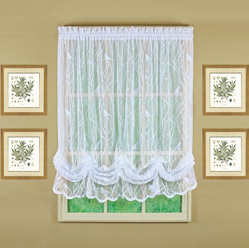 "Today's Curtain, Songbird Semi-Sheer Lace Balloon Shade, White, 57"" W x 63"" L"