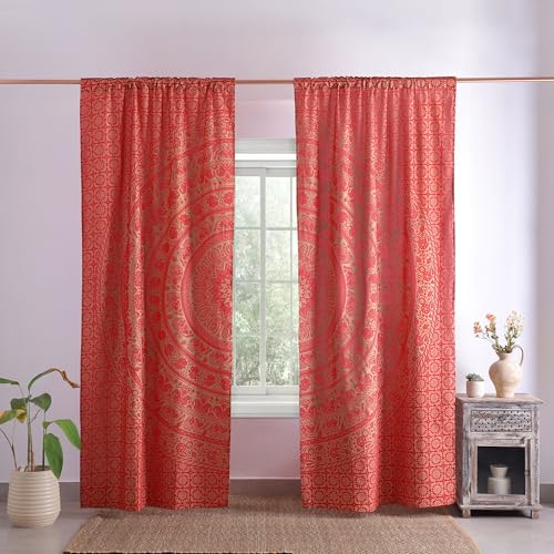 Popular Handicrafts Indian Hippie Bohemian Beautiful Elephant Color Mandala Curtain Panels Red Gold
