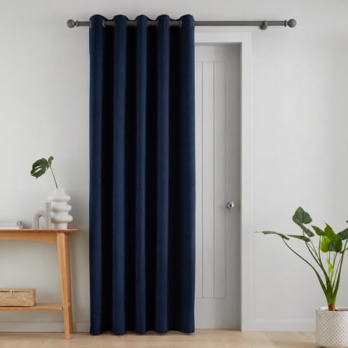 Catherine Lansfield Super Thermal Blackout 46x84 Inch Eyelet Door Panel Navy Blue