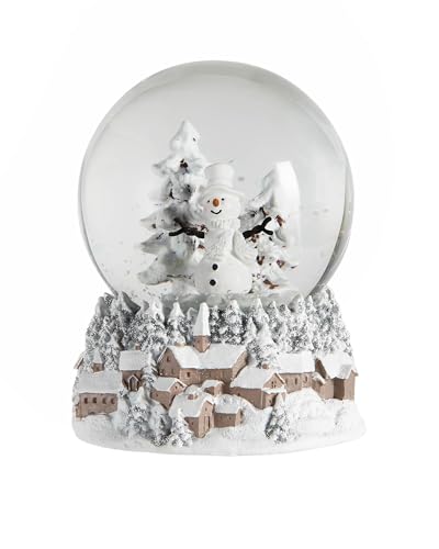 Snowman Snow Globe – 14 cm Christmas Water Globe Ornament with Pink Tree