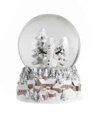 Snowman Snow Globe – 14 cm Christmas Water Globe Ornament with Pink Tree
