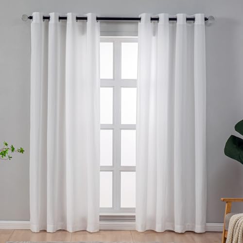 "L.Z.E Privacy Sheer Curtains 96 Inches Long 2 Panels Set White Light Filtering Non-See-Through Curtains & Drapes for Living Room Bedroom Nursery Grommet Top Solid (55"""" W x 96"""" L White), LZE2208WI96"