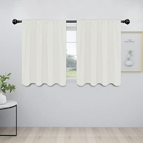 Easy-Going Rod Pocket Blackout Curtains for Bedroom, Room Darkening Window Curtains for Living Room, Thermal Insulated Noise Reduction Solid Window Drapes, 2 Panels(42x36 in, Ivory)