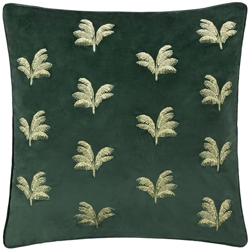Paoletti Guilded Palms Embroidered Feather Rich Cushion - Emerald - 45x45cm