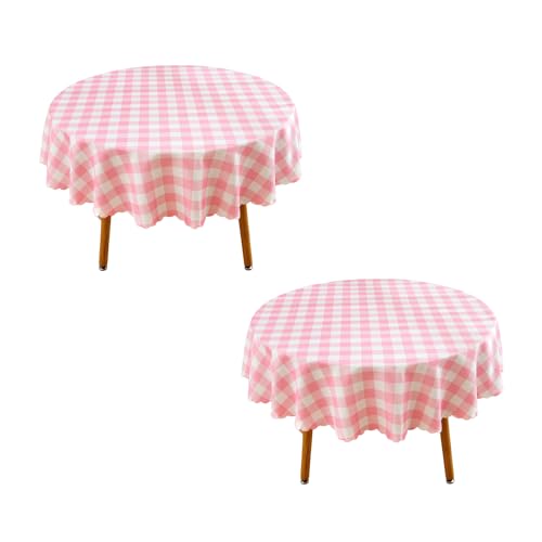 "MANGATA CASA Baby Pink Gingham Round Tablecloth-2Pcs Checkered Table Cloth Waterproof Kitchen & Table Linens-Polyester Buffalo Plaid Wrinkle Free Table Cover(Baby Pink 60"" Round-2Pack)"