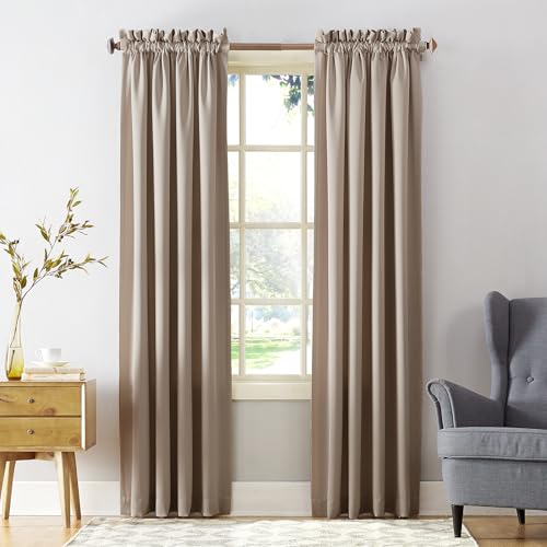 "Sun Zero Barrow 2-Pack Energy Efficient Rod Pocket Curtain Panel Pair, 54"" x 95"", Stone"