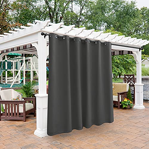 Bonzer Waterproof Outdoor Curtains for Patio Cabana Deck Sunroom - Thermal Insulated Sunlight Blocking Grommet Blackout Curtains for Bedroom Living Room,1 Panel, 100W x 95L inch, Dark Grey