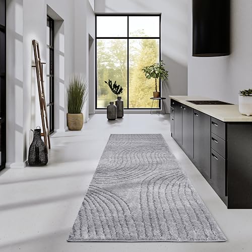 Elle Decor ation High Pile Pigment Rug - Modern Living Room Rug Runner, Long Pile Shaggy, Modern Pattern, Fluffy Soft Boho for Living Room, Bedroom - Light Grey, 80 x 240 cm