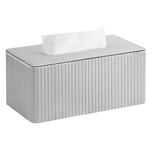 Meibooch, Stylish Tissue Box Case PU Leather Rectangle Tissue Box Holder with Magnetic Bottom Closure for Bathroom Bedroom Office (Silver)