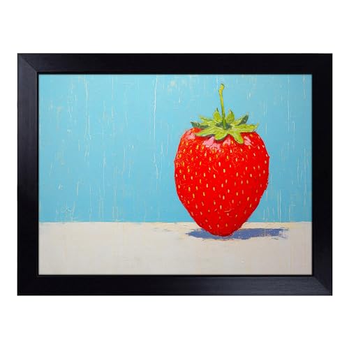 Lap Tray with Bean Bag Cushion, Strawberry Minimalism - Handmade in the UK, Raised Wooden Edge, Padded Cushion, Heat-Resistant Wipe-Clean Surface, for Meals, Laptops and Crafts