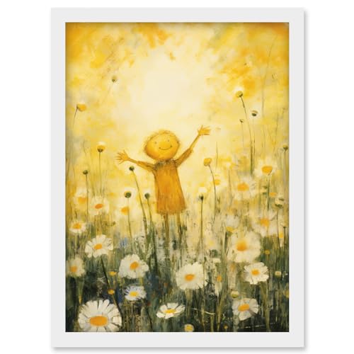 Artery8 Sunshine Happiness and Flowers Everywhere Simple Kids Bedroom Nursery Artwork Framed Wall Art Print A4