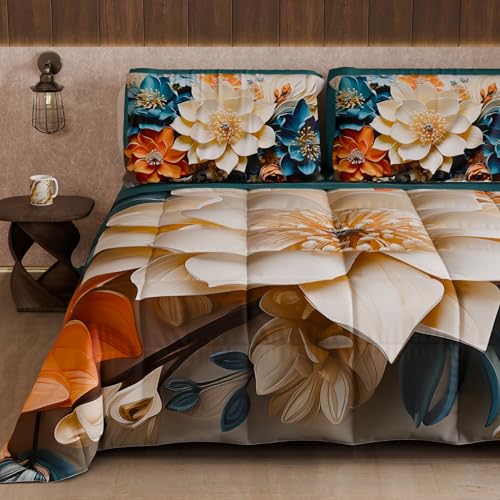 PETTI Artigiani Italiani - Winter Quilt, Winter Duvet, Double Sided Single Quilt Solid Colour and Digital Floral Print 05 10, 100% Microfibre, Made in Italy