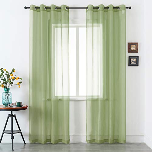 DUALIFE Sage Green Sheer Curtains 96 Inch Length for Living Room 2 Panels Set Grommet Curtain-Light Filttering Drapes St Patric Day Curtains 52x96 Inches Long (Light Green)