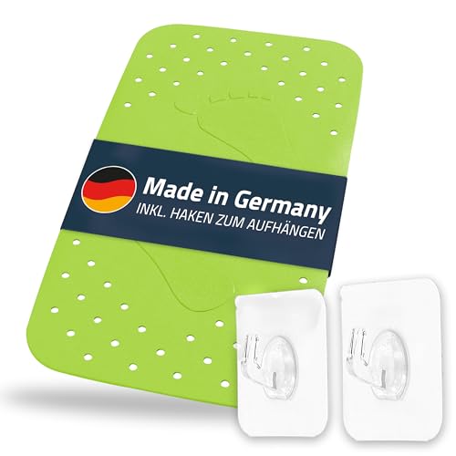 Step Bath Mat Approx. 38 x 72 cm, Light Green, 100% TPE - Includes 2 Hooks - Free from PVC, Phthalates, Lead, Latex - TÜV Tested - Made in Germany