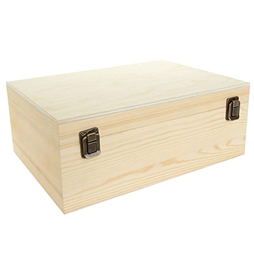 DAJAVE Unfinished Wooden Box, Large Wooden Box with Hinged Lid and Front Clasp, Pine Wood Box DIY Craft Stash Boxes for Arts Hobbies and Home Storage(12x9x5 Inch)