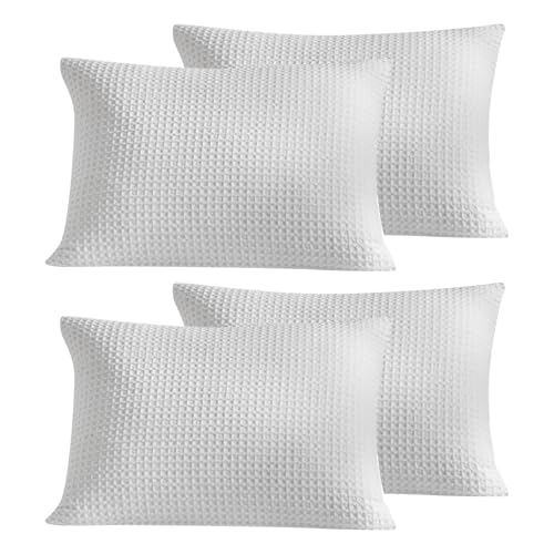"WARMDERN White Waffle Weave Pillowcases King Size 4 Pack, Solid Corlor - Boho Woven Textured, Envelope Closure, Machine Washable, Fade-resistant, Bedding & Sofa Decoration, Great Gift, 20"" x 36"""
