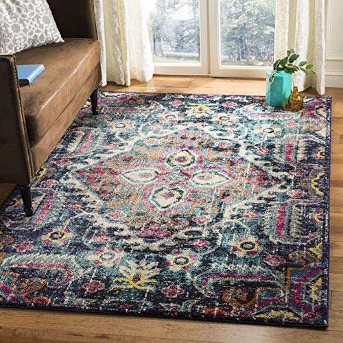 Safavieh Boho Chic Indoor Woven Rectangle Area Rug, Monaco Collection, MNC252, in Blue / Fuchsia, 155 X 231 cm for Living Room, Bedroom or Any Indoor Space