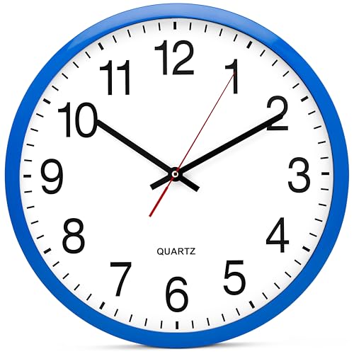 Bernhard Products Blue Wall Clock, Silent Non Ticking - 16 Inch Extra Large Quality Quartz Battery Operated Round Easy to Read Home/Office/Business/Kitchen/Classroom/School Clocks