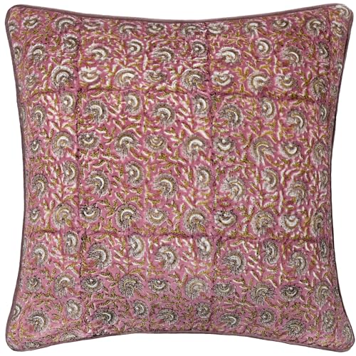 Paoletti Chedworth Cushion Cover – Luxury Floral Cotton Velvet Piped Decorative Case (Rose/Violet – 50x50cm)