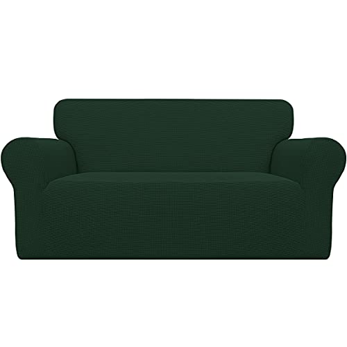 Easy-Going Sofa Cover Stretch 1 Piece Soft Furniture Protector Elastic Bottom Jacquard Fabric Polyester Spandex Small Checks (Safett, Dark Green)
