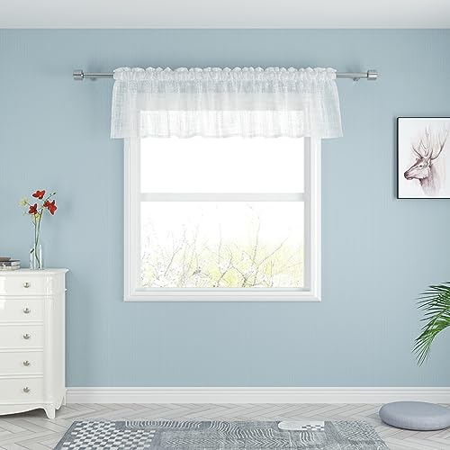 "UPOPO White Sheer Curtain Valance Living Room Bedroom Rod Pocket 16"""