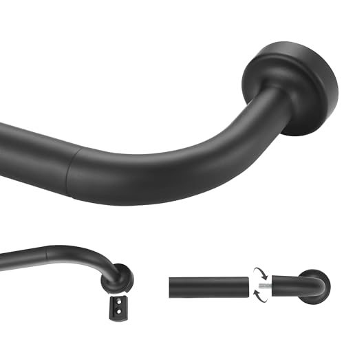 Lwiiom Black Tension Curtain Rod for Windows 16 to 28 Inch, Internal Splicing 1 Inch Diameter Disc, Adjustable Room Darkening with Aluminum Finials and Brackets, Wrap Around Design
