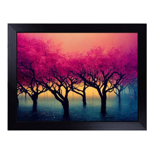 Lap Tray with Bean Bag Cushion, Radiant Tree Forest - Handmade in the UK, Raised Wooden Edge, Padded Cushion, Heat-Resistant Wipe-Clean Surface, for Meals, Laptops and Crafts
