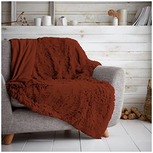 GC GAVENO CAVAILIA Super Soft Hugg and Snugg Teddy Fleece Sofa Bed Blanket, Easy Care Fluffy Cosy Warm Settee Throw, Rust, 150x200 Cm, 662839