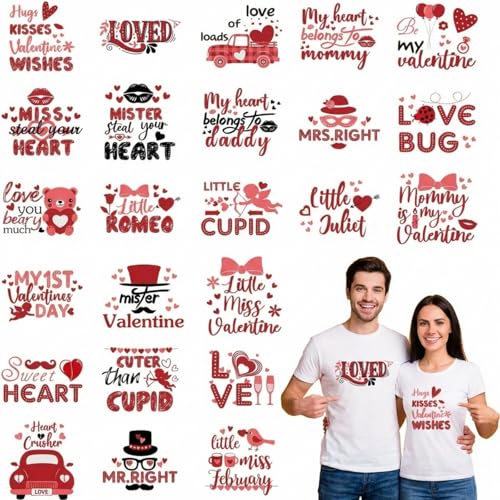 TaoBary 24 Sheets Valentines Heat Transfer Patches Washable Valentine???s Day Iron on Stickers Heart Lip Cupid Decals Iron on Transfers for Men Women Couple DIY Shirt Jeans Bag Pillow Hoodies Clothing