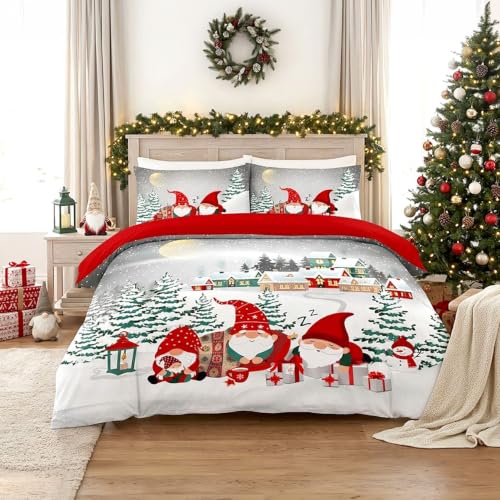 GC GAVENO CAVAILIA Christmas Gonk Single Duvet Cover Set Xmas Bedding - Breathable, Lightweight, Reversible Quilt Cover Set - Soft Touch, Christmas Duvet Cover Single With Pillow Case, 135x200cm