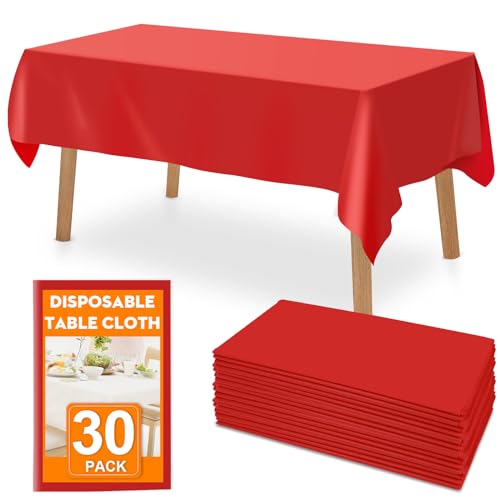 RowinsyDD 30 Pack Red Plastic Table Cloths Disposable???54 x 108 Inches Plastic Table Cover for Rectangle Tables???Disposable Tablecloth for Dinning???Parties???BBQ???Wedding???Outdoor