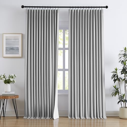 "Treatmentex Pinch Pleated Blackout Curtains 96 Inches Long, Grey Linen Blend, 100% Blackout Drapes with 20 Hooks, Grey Linen Curtains for Bedroom and Living Room, 40"" W x 90"" L (Pack of 2)"